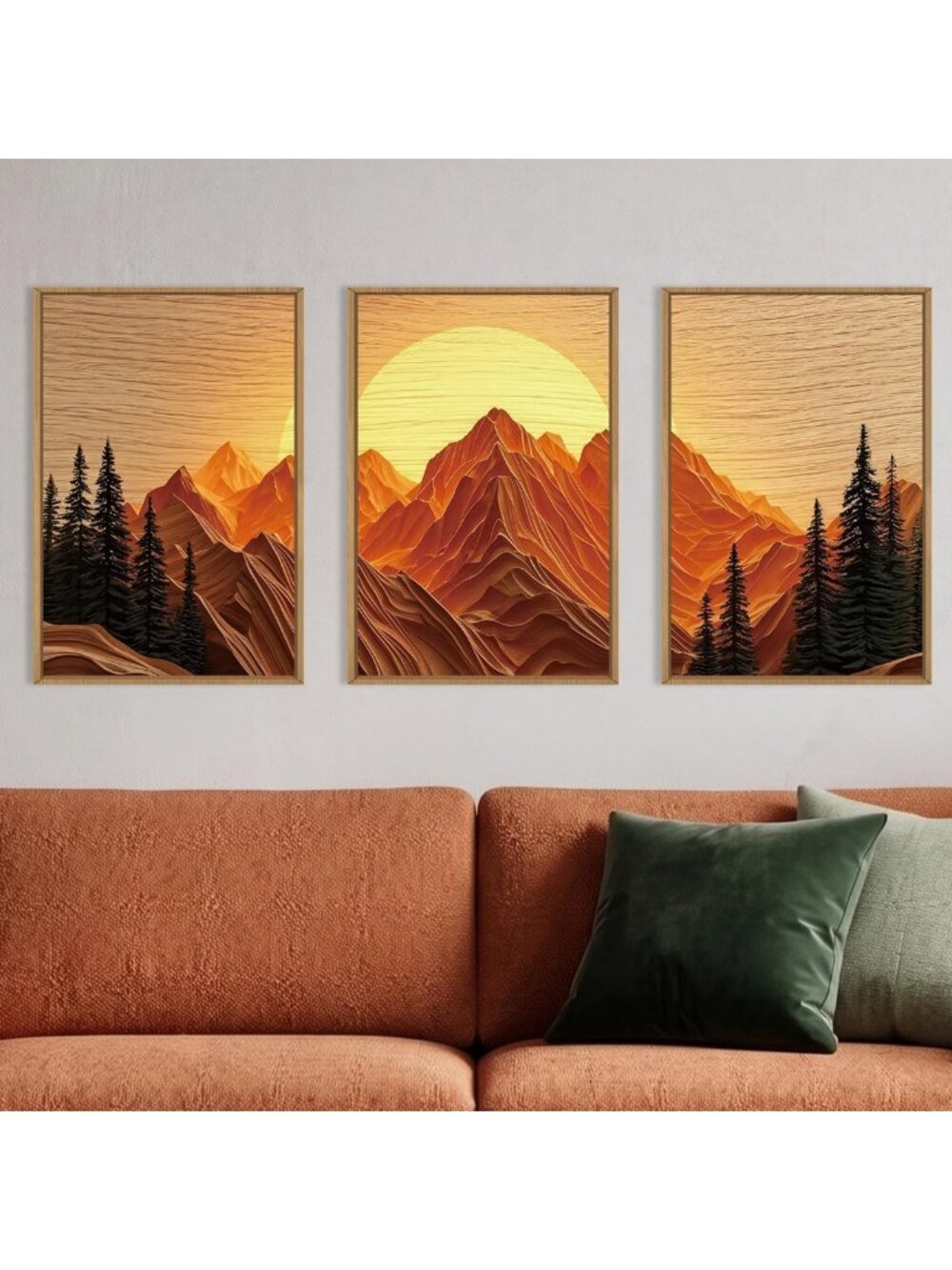 Large Boho Mountain Framed Canvas Wall Art Set - 3-Piece 16"x24" Decor